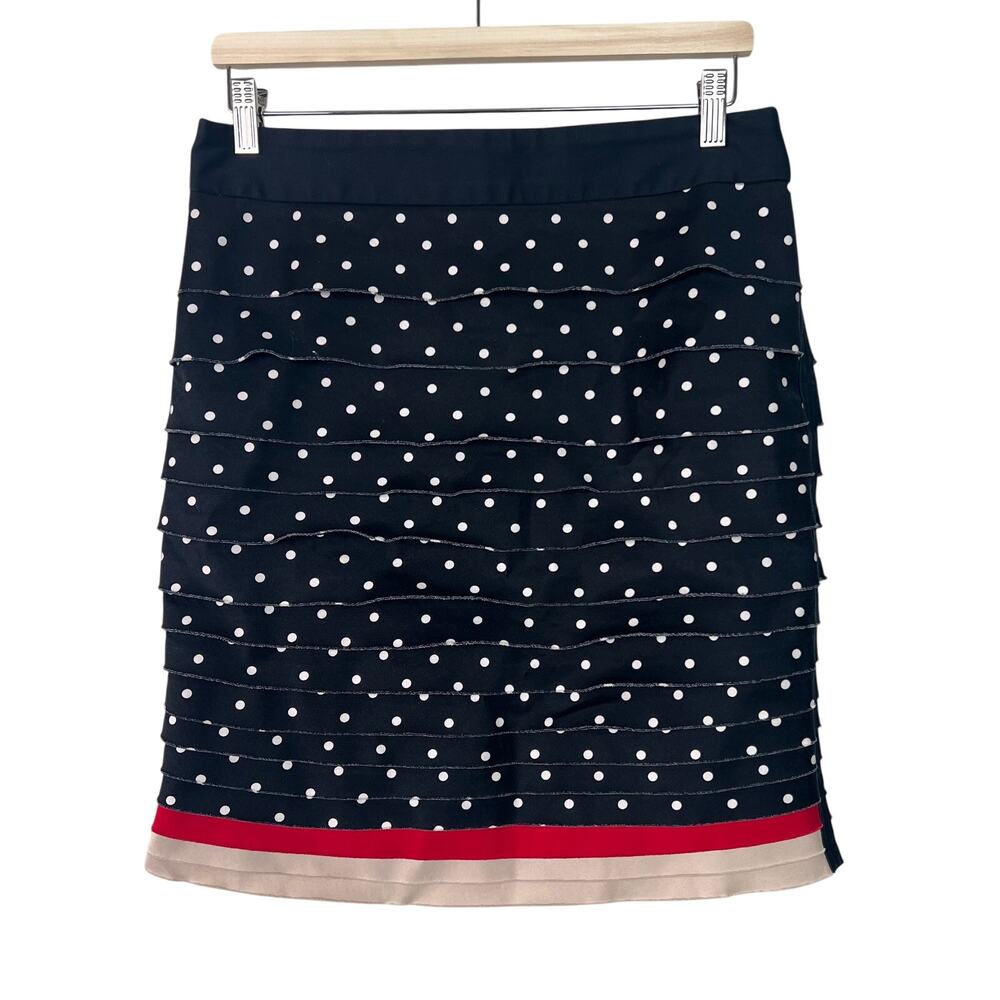 White House Black Market Womens Size 8 Polka Dot Tiered Pencil Skirt Black Cream